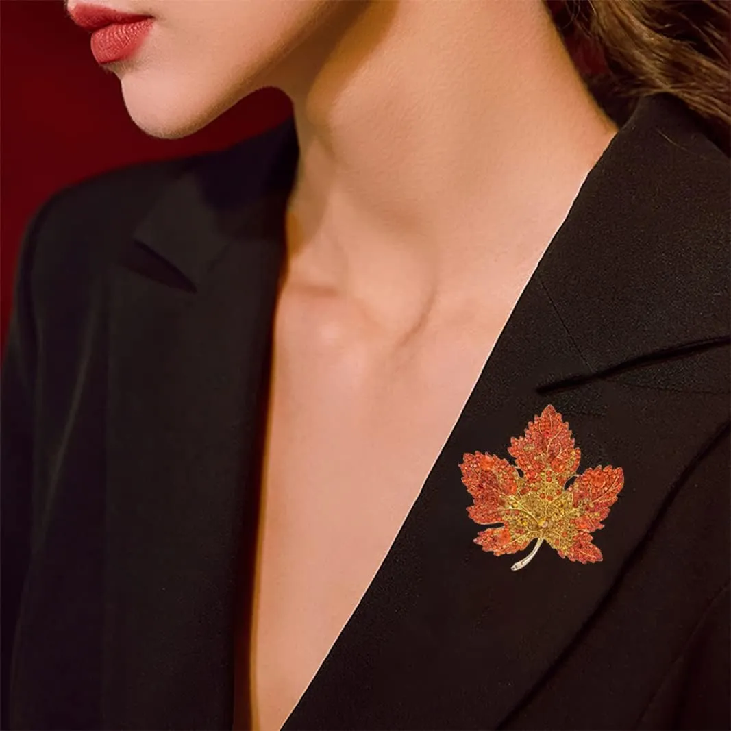 Women's Fashion Crystal Brooch - Leaf Flower Design, Alloy Rhinestone, Vintage & Wedding Party Style