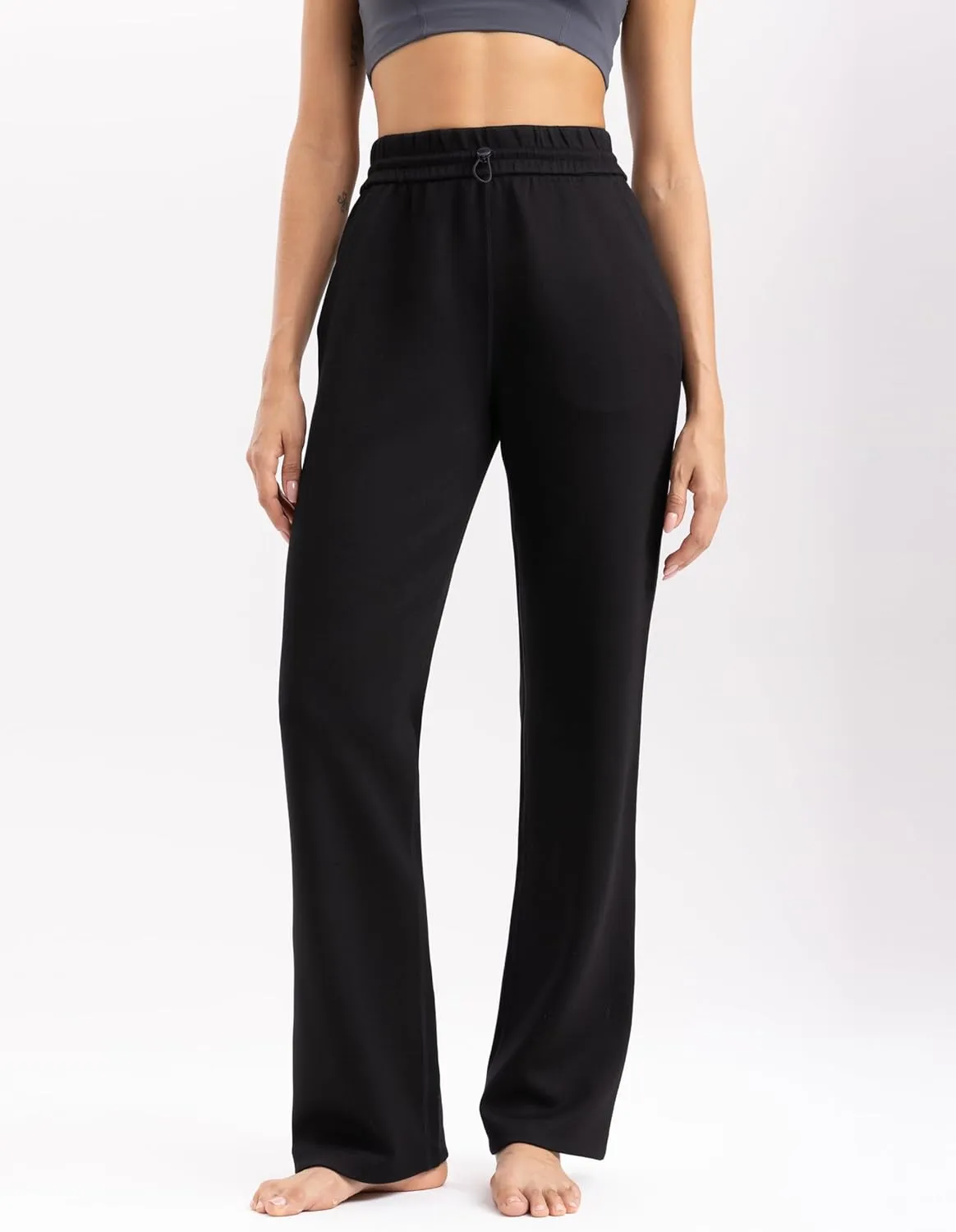 Women's Sweatpants with Pockets Elastic High Waisted Joggers Casual Straight Leg Drawstring Athletic Pants 31''