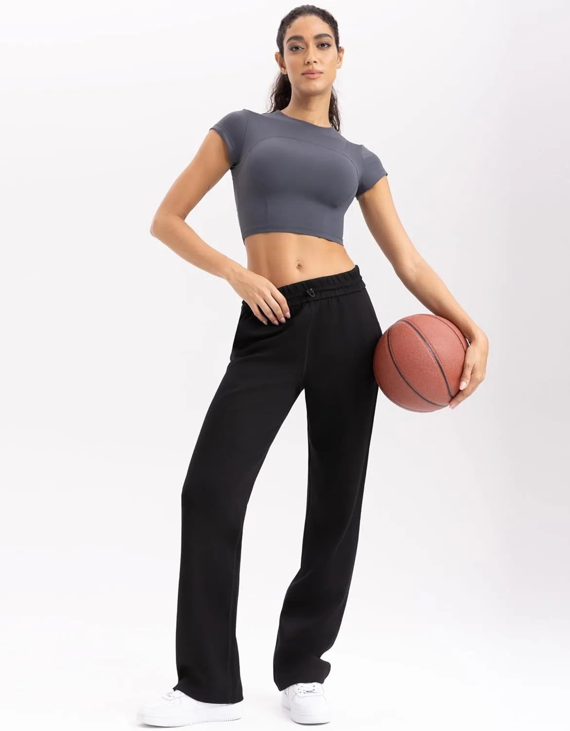 Women's Sweatpants with Pockets Elastic High Waisted Joggers Casual Straight Leg Drawstring Athletic Pants 31''