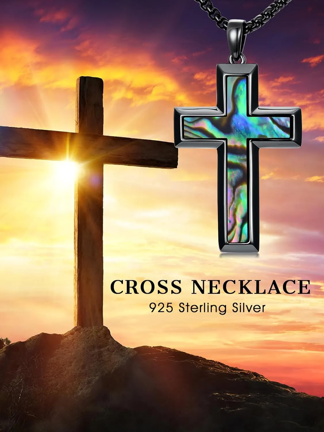 Wooden Cross Necklace for Men 925 Sterling Silver Fish Hook/Jesus Cross/Orthodox Necklace Christian Jewelry Meaningful Religious Gifts for Men