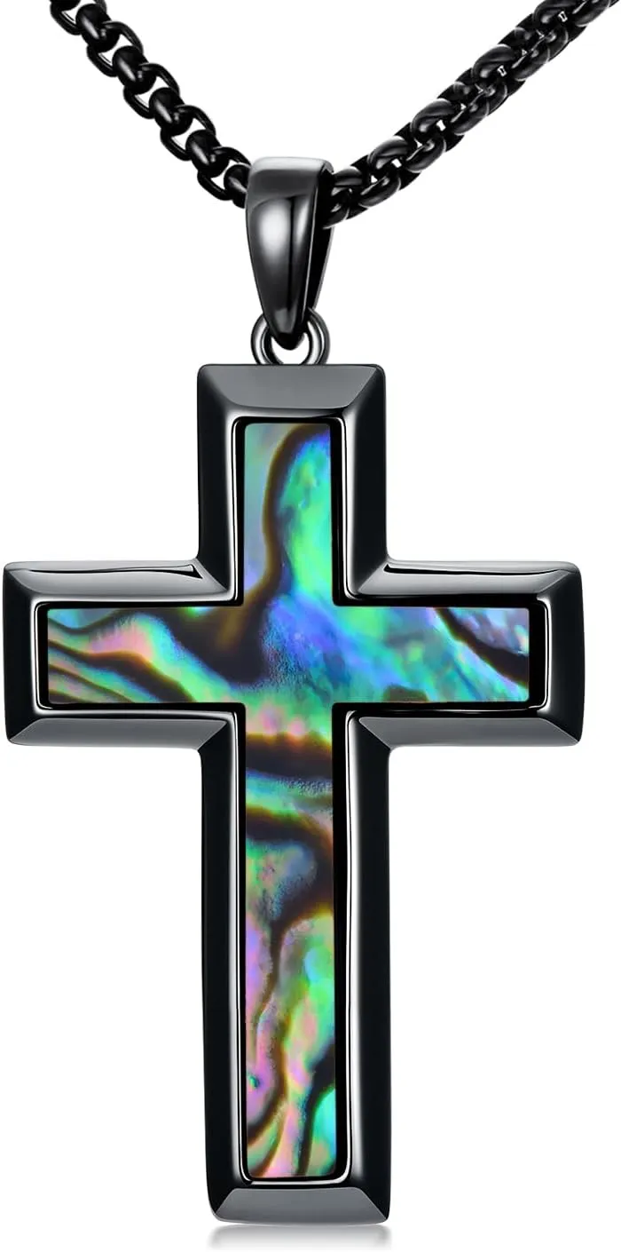 Wooden Cross Necklace for Men 925 Sterling Silver Fish Hook/Jesus Cross/Orthodox Necklace Christian Jewelry Meaningful Religious Gifts for Men