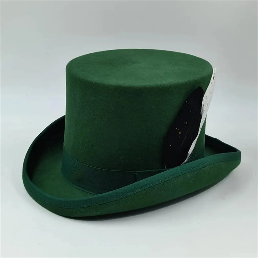 Wool Felt High Top Hat Wool Magician High Hat Jazz Top Hats Men and Women Flat Felt Hat Men's Costume Hats