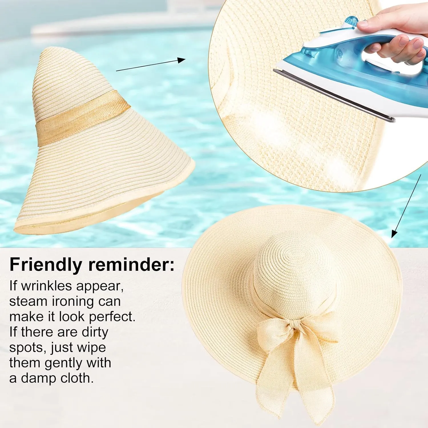 Xtinmee 6 Pcs Summer Women's Big Bowknot Straw Hat Wide Brim Foldable Floppy Adjustable UV Protection UPF 50  Beach Hat