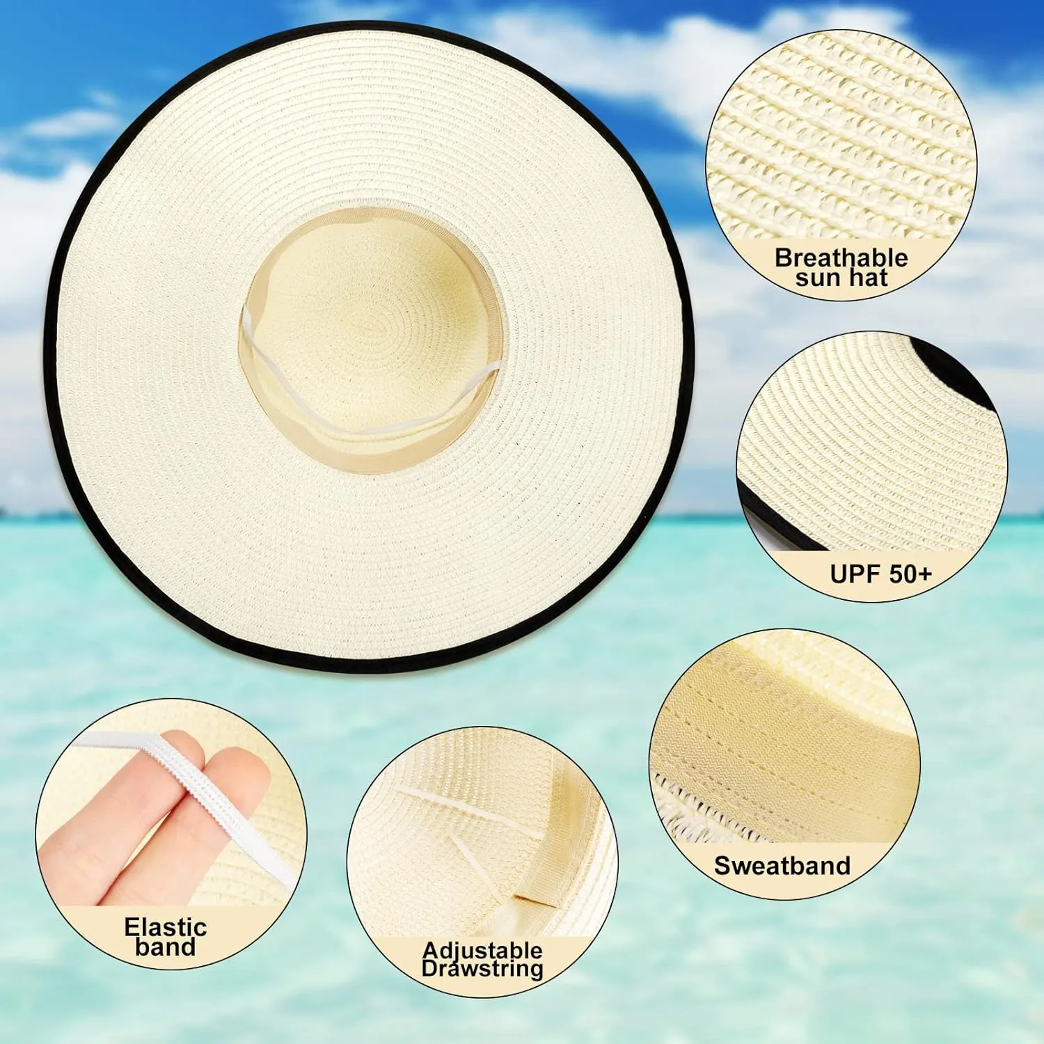 Xtinmee 6 Pcs Summer Women's Big Bowknot Straw Hat Wide Brim Foldable Floppy Adjustable UV Protection UPF 50  Beach Hat