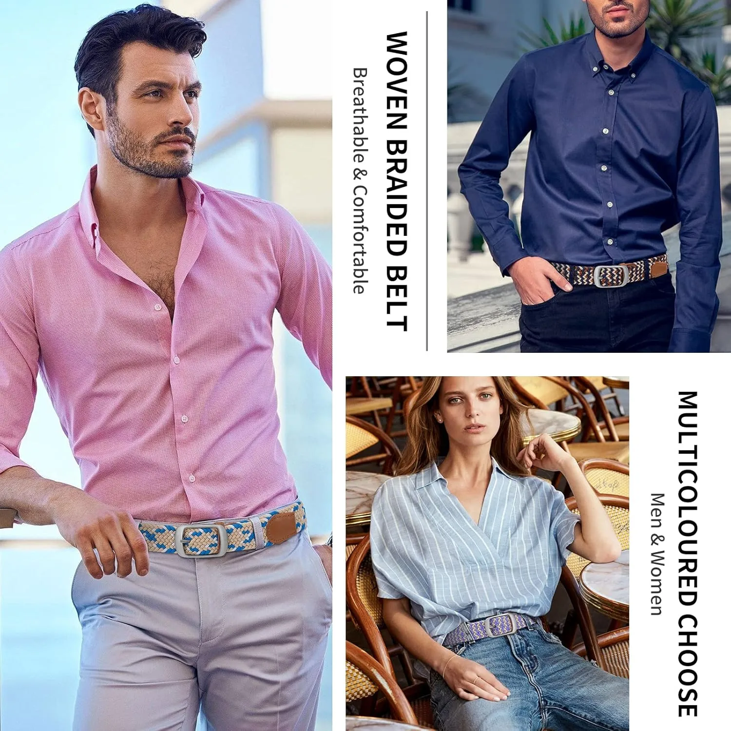 XZQTIVE Braided Belt Stretch Belt for Men and Women Multicolored Woven Golf Belt Elastic Jean Belts