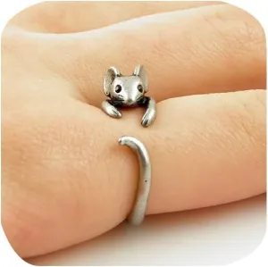 ZDIFDIC Cute Mouse Ring 925 Sterling Silver Cubic Zirconia Open Forefinger Ring Adjustable Animal Wrap Ring Jewelry Gift for Women Teen Girls, KE-R392-RS05