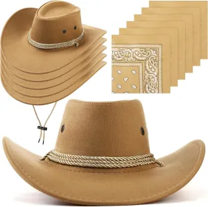Zhanmai 12 Pcs Cowboy Hat and Bandana Cowboy Cowgirl Hats Bulk Western Party Costume Halloween Accessory