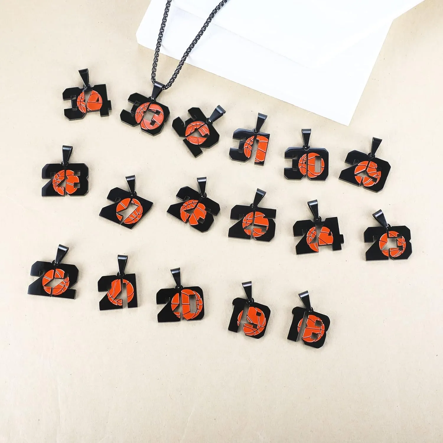 ZRAY Basketball Number Necklace for Men Black 0-99 Athletes Jersey Number Stainless Steel Chain Number Charm Pendant Personalized Sports Jewelry Basketball Gift for Men