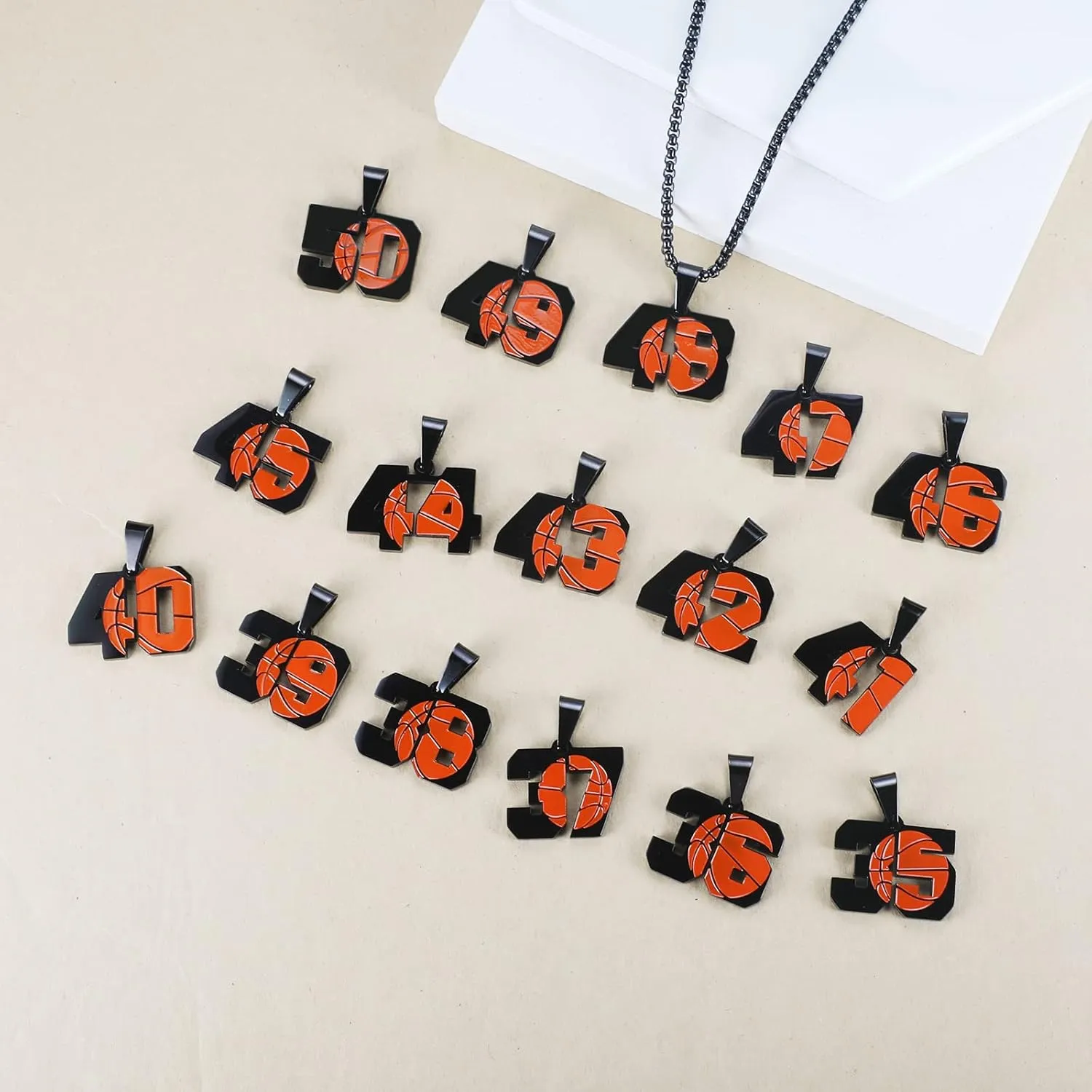 ZRAY Basketball Number Necklace for Men Black 0-99 Athletes Jersey Number Stainless Steel Chain Number Charm Pendant Personalized Sports Jewelry Basketball Gift for Men