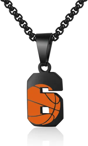 ZRAY Basketball Number Necklace for Men Black 0-99 Athletes Jersey Number Stainless Steel Chain Number Charm Pendant Personalized Sports Jewelry Basketball Gift for Men