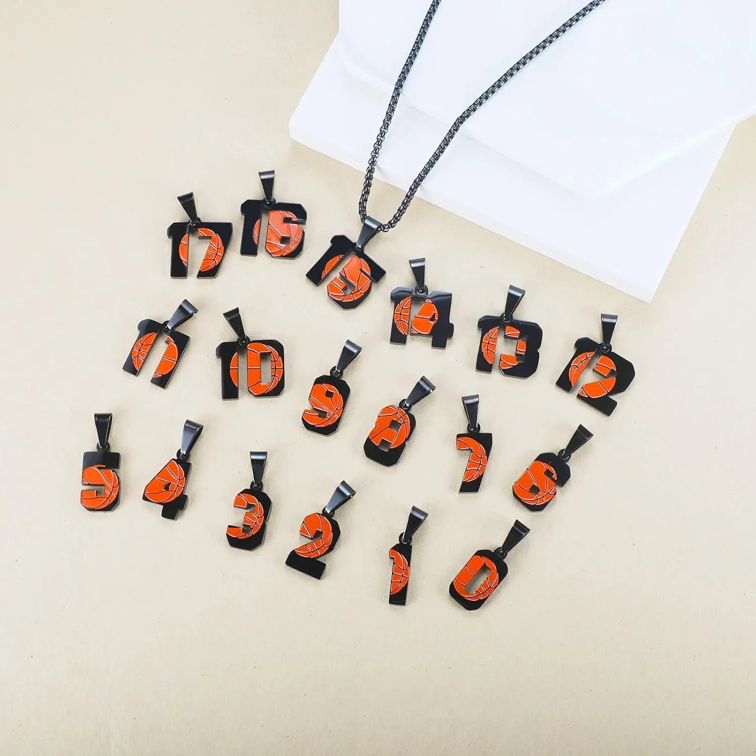 ZRAY Basketball Number Necklace for Men Black 0-99 Athletes Jersey Number Stainless Steel Chain Number Charm Pendant Personalized Sports Jewelry Basketball Gift for Men